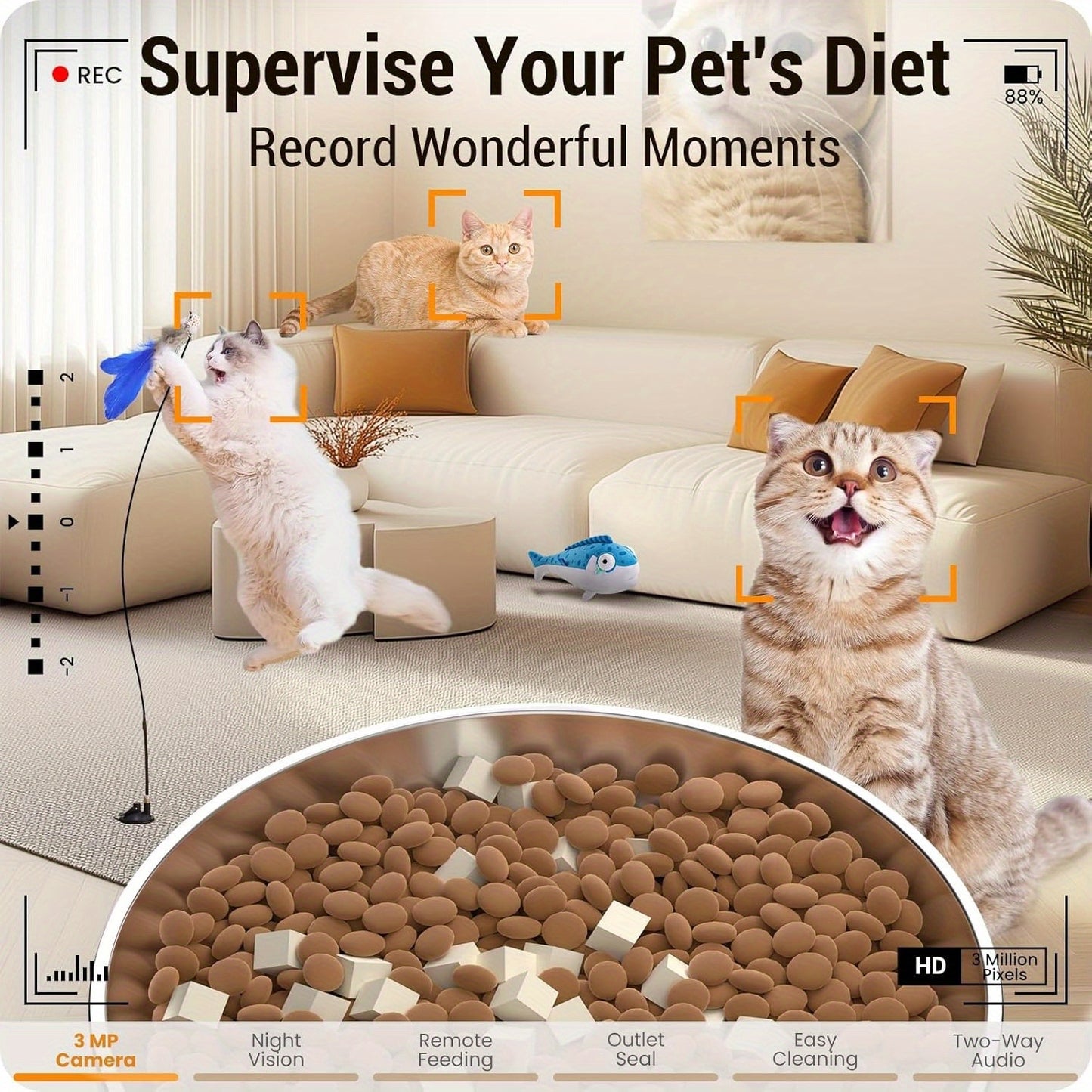 Automatic Cat Feeder 2K HD Camera WiFi Large 1.32 Gal
