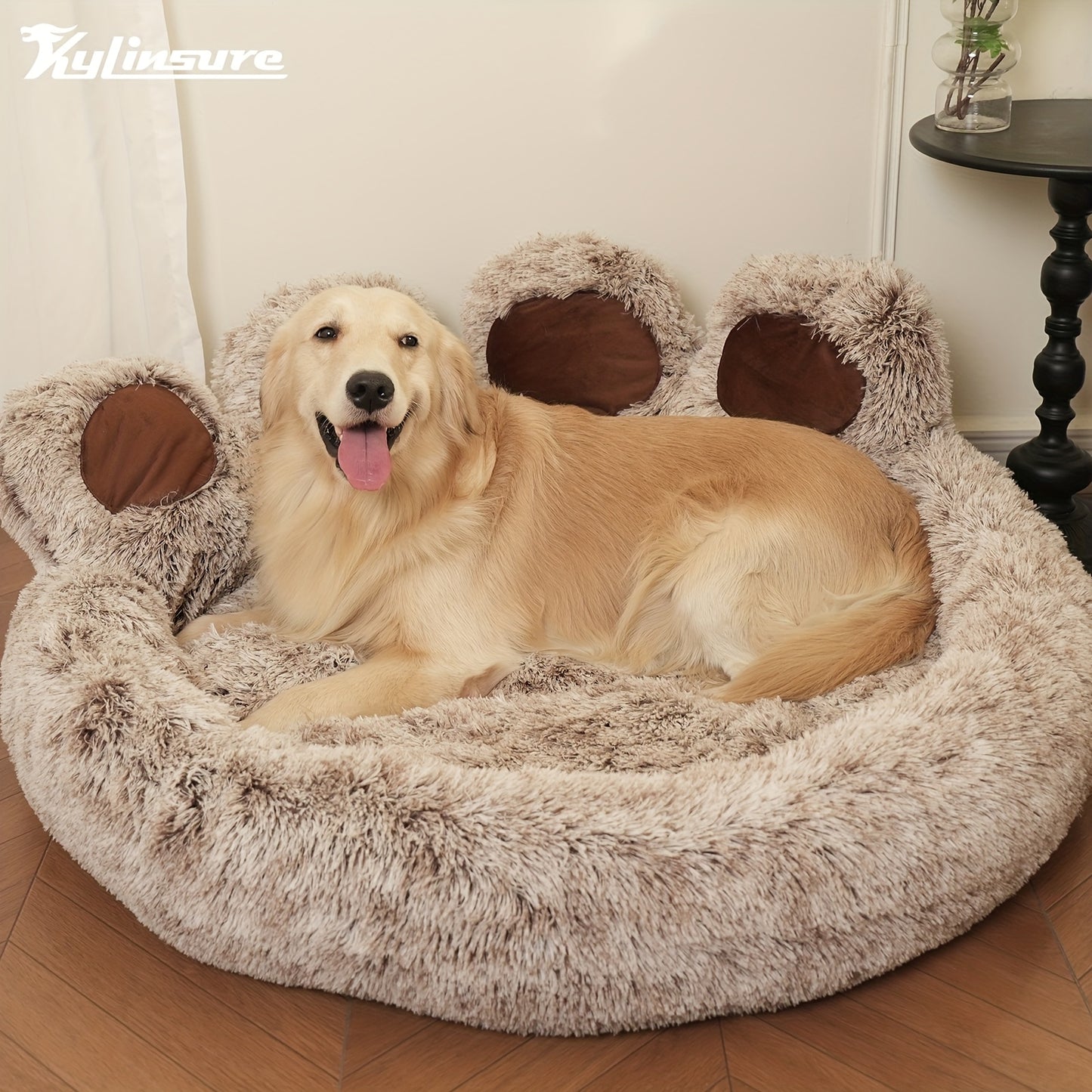 Large 43.5 Inch Cute Bear Paw Shaped Cozy Dog And Cat Bed Round Plush Mattress