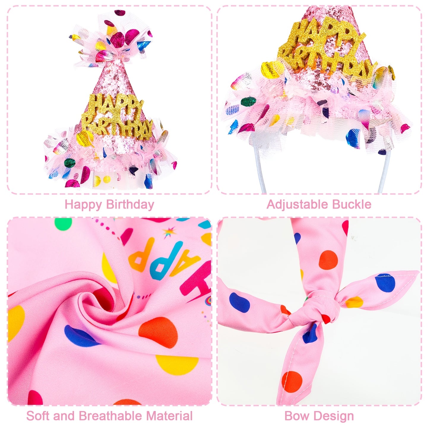 4pcs Dog Birthday Party Outfit Set with Bandana Hat Tutu Skirt and Dress for Medium Breeds