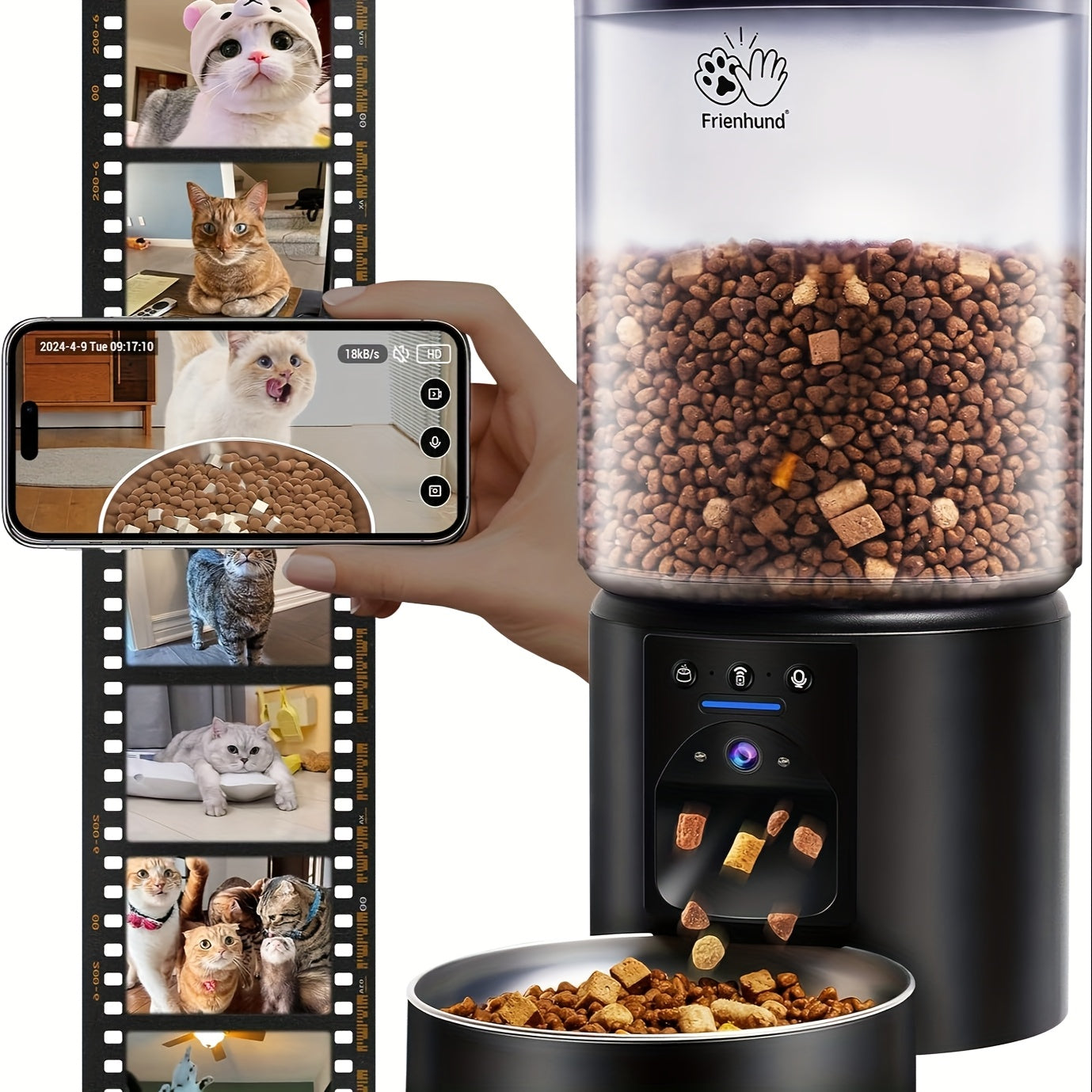 Automatic Cat Feeder 2K HD Camera WiFi Large 1.32 Gal