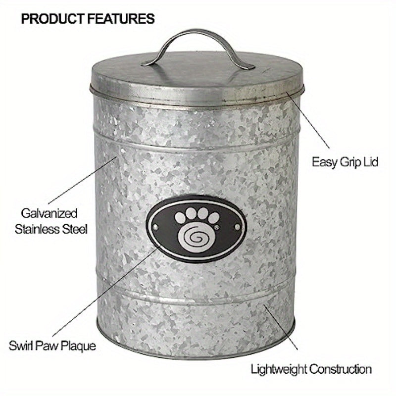 Galvanized Stainless Pet Food Canister With Swirl Paw