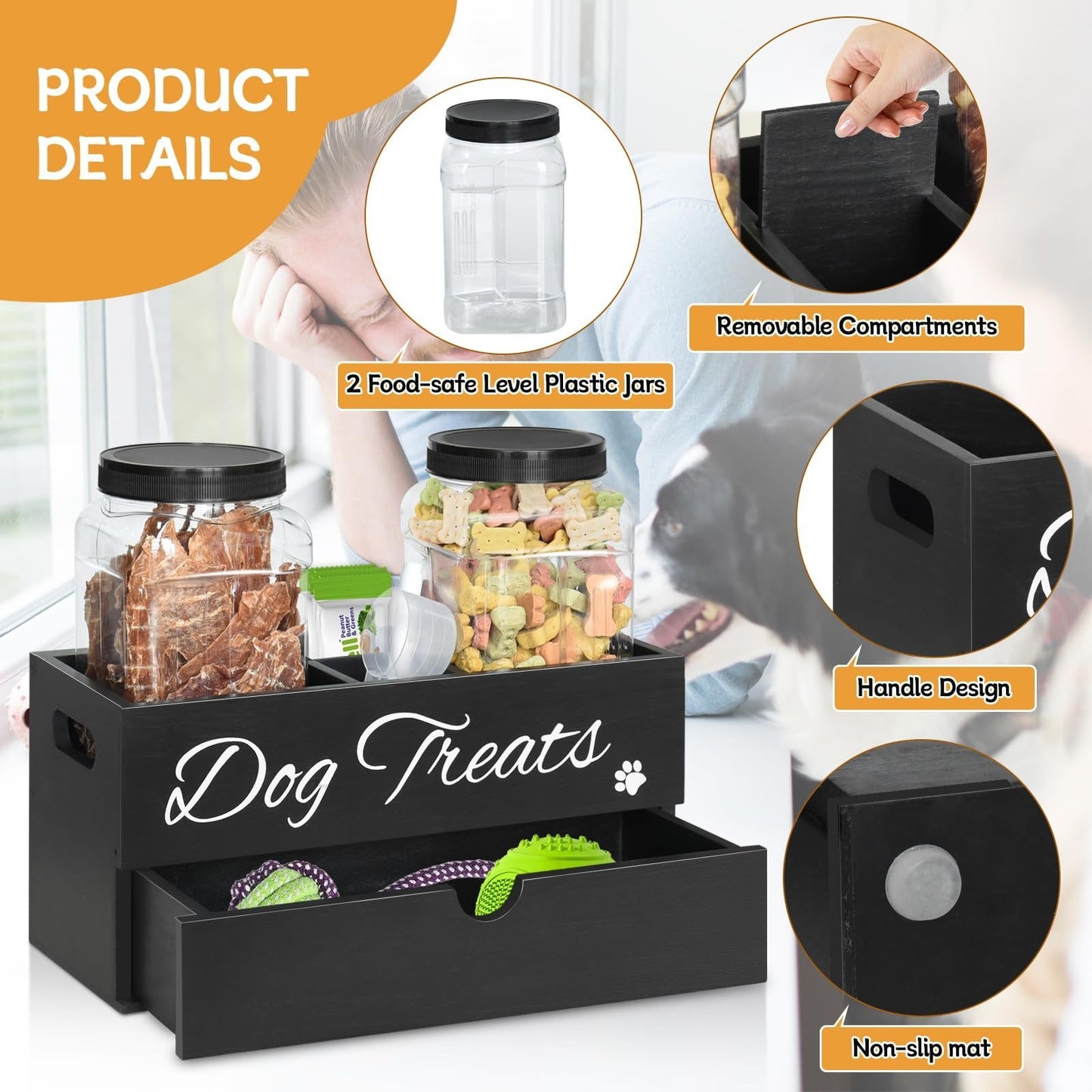 Pet Treat Organizer With Drawer Dual Jar Countertop