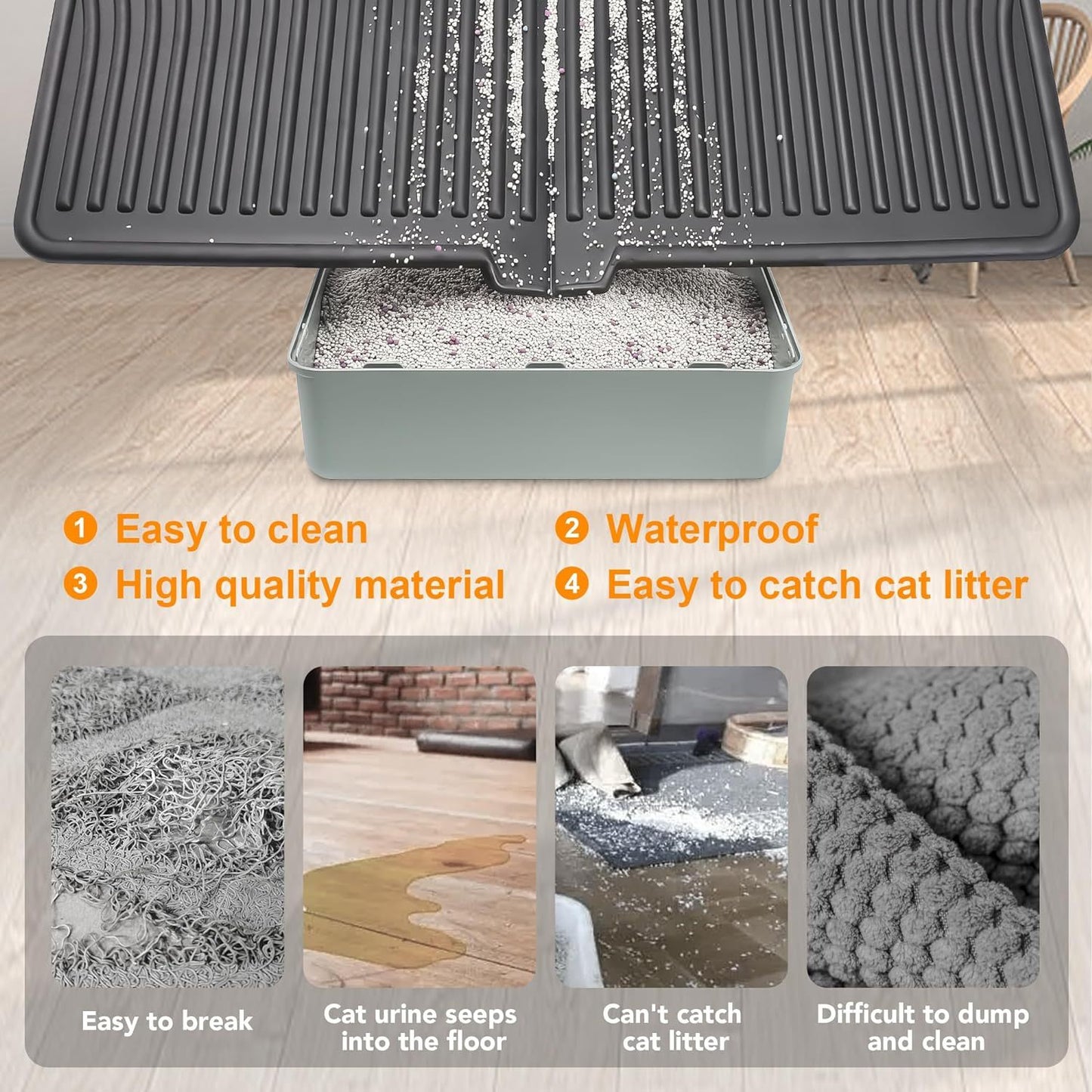 Large Waterproof Cat Litter Mat 31 Inch x 24 Inch Soft EVA Foam Easy Clean Scatter Control Pad