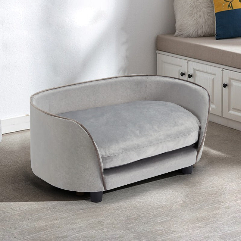 Modern Wooden Pet Sofa Bed for Small to Medium Dogs and Cats with Washable Cushion in Light Gray