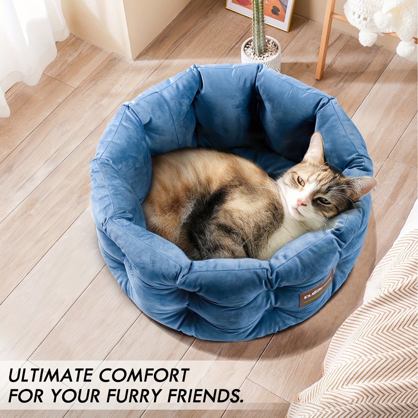 ClevaHome Deep Nest Cat Bed for Small Pets Luxurious Velvet Round Cat Bed with Non-Slip Bottom