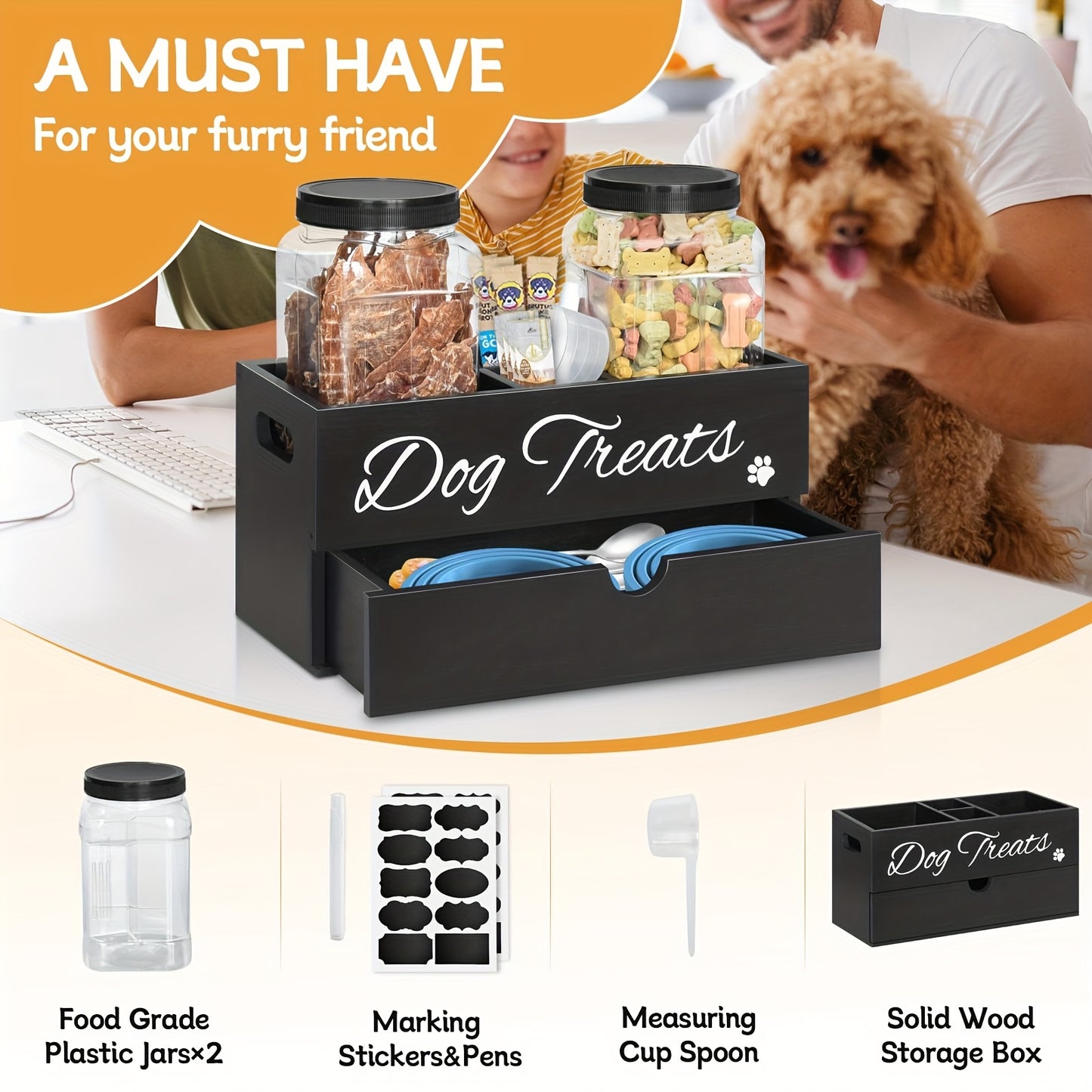 Pet Treat Organizer With Drawer Dual Jar Countertop