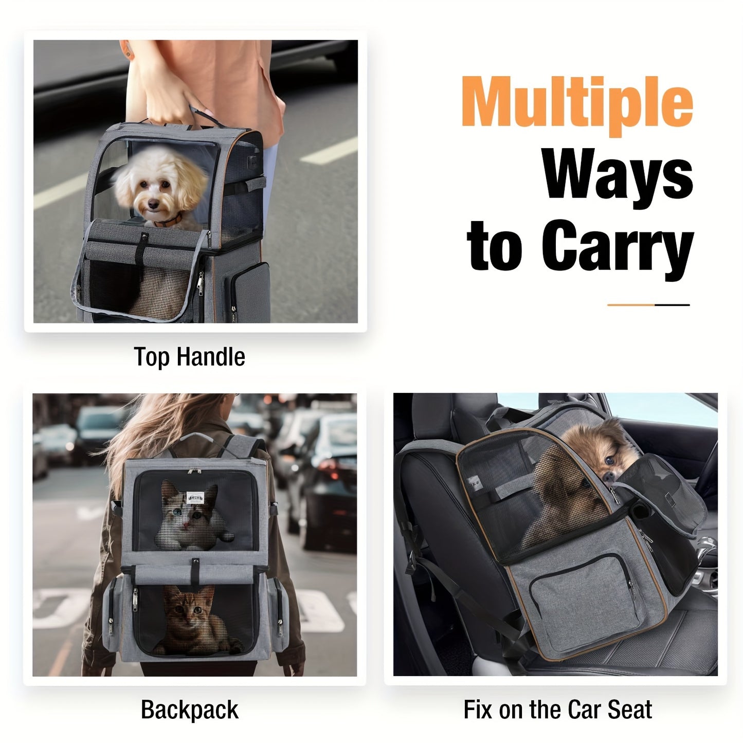 Lekereise Double Cat Backpack Carrier for Two Cats or One Medium Dog in Grey