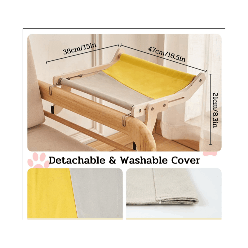 Cat Window Perch Bed Wooden Frame Yellow Patchwork Cover