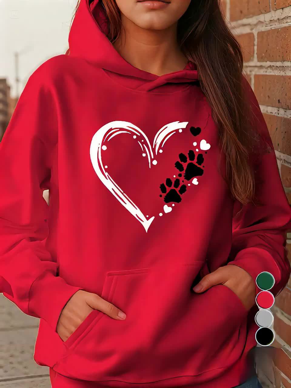 Dog Paw Women's Hoodies with Pocket Geometric Pattern Micro Elasticity Stylish Comfort