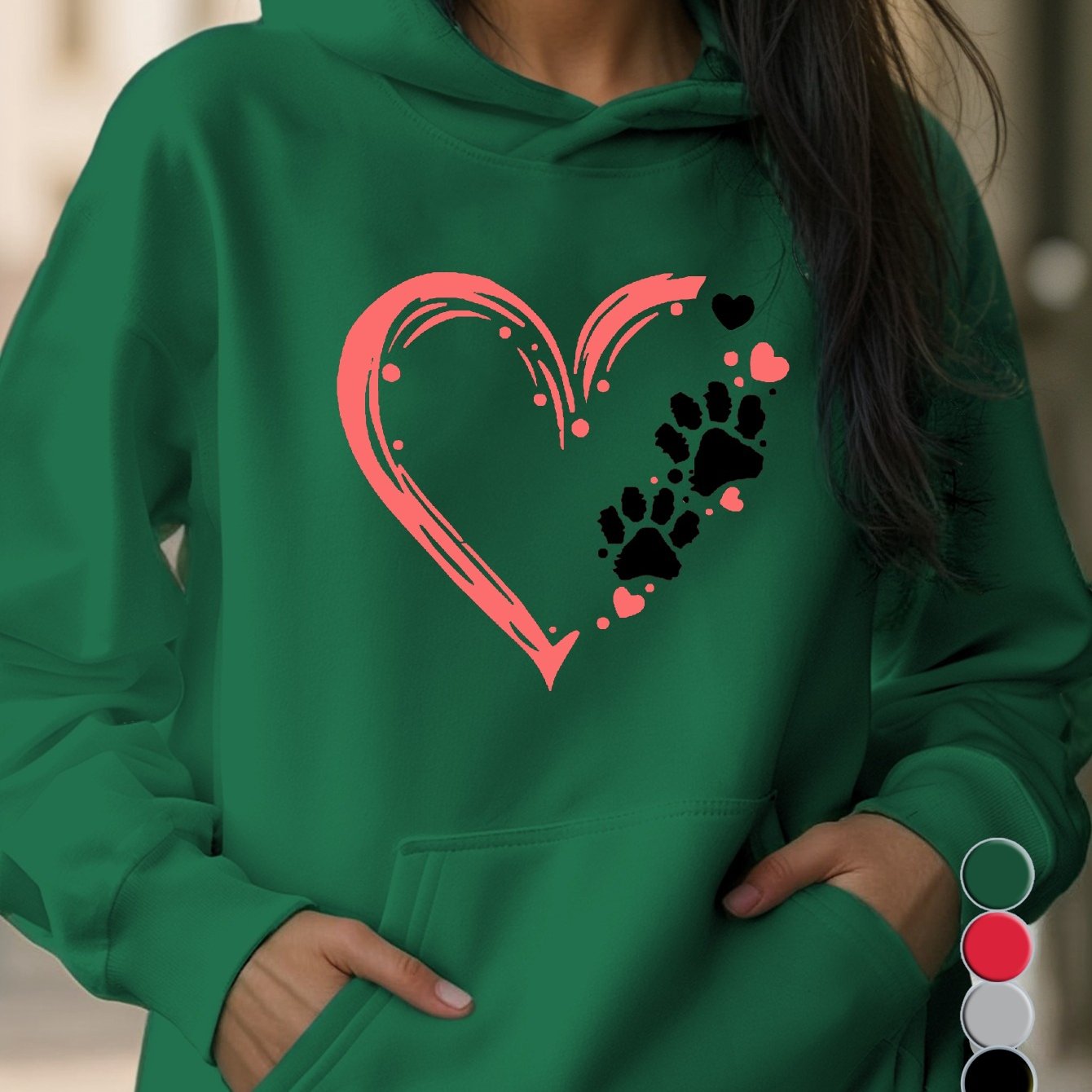 Dog Paw Women's Hoodies with Pocket Geometric Pattern Micro Elasticity Stylish Comfort
