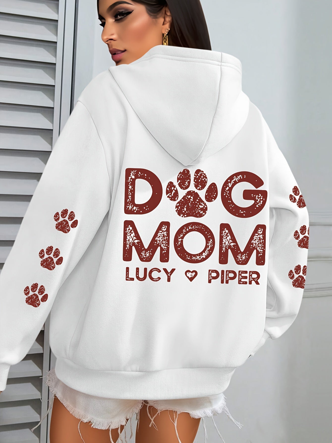 Plus Size Dog Mom Print Hoodie Casual Sweatshirt for Women with Pocket Winter and Fall