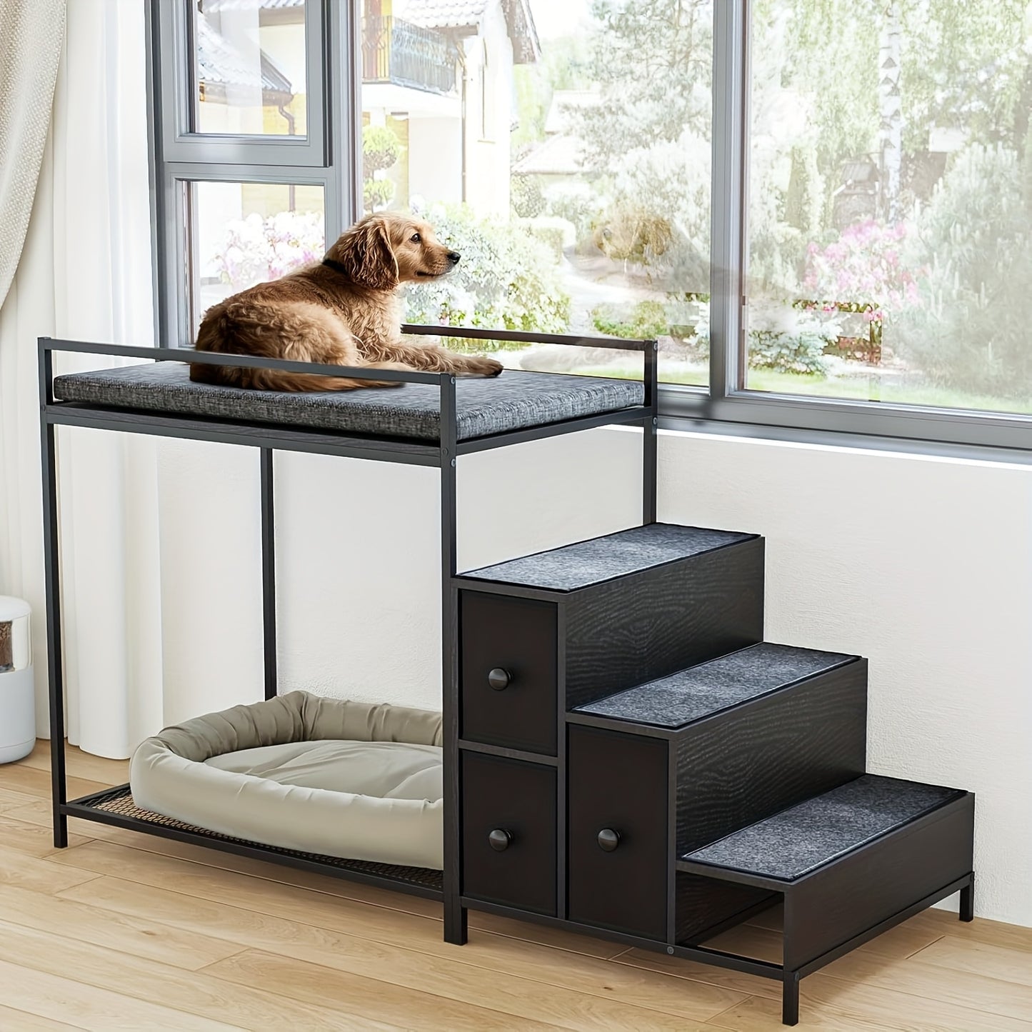 Multi Level Pet Bunk Bed with Stairs and Storage for Small to Medium Dogs