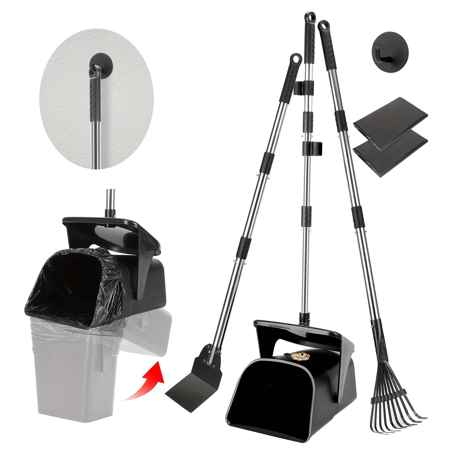 Large Swivel Pooper Scooper with Rake and Spade Plus 20 Waste Bags for Easy Pet Cleanup