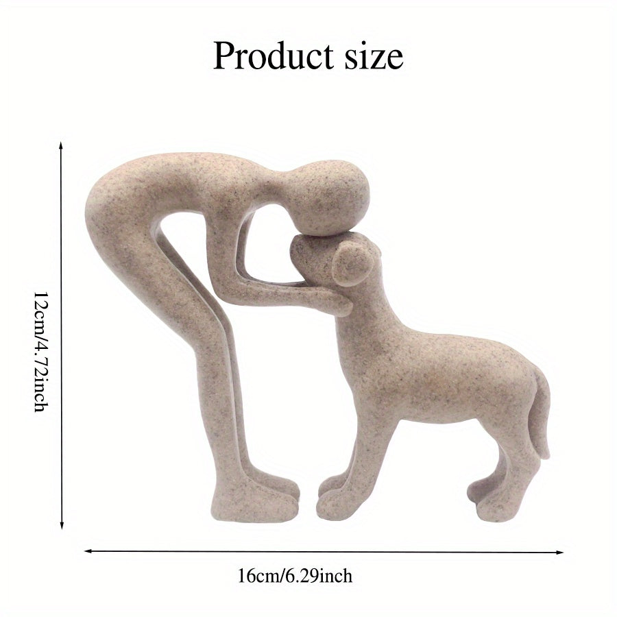 Man Holding Dog Statue Resin Figurine Cute Pet Lover Gift Home Office Decor