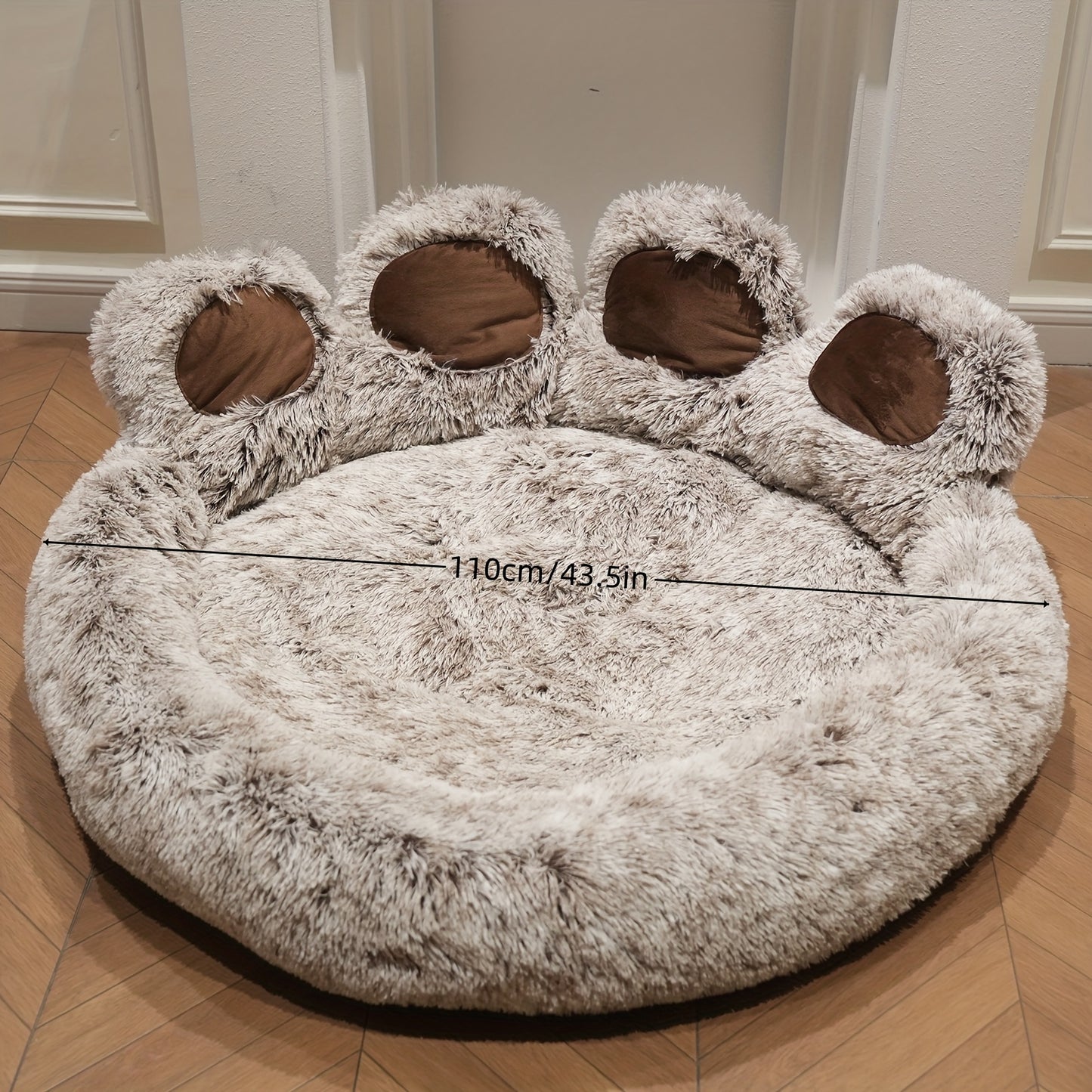 Large 43.5 Inch Cute Bear Paw Shaped Cozy Dog And Cat Bed Round Plush Mattress