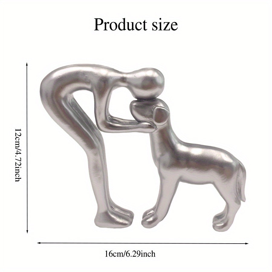 Man Holding Dog Statue Resin Figurine Cute Pet Lover Gift Home Office Decor