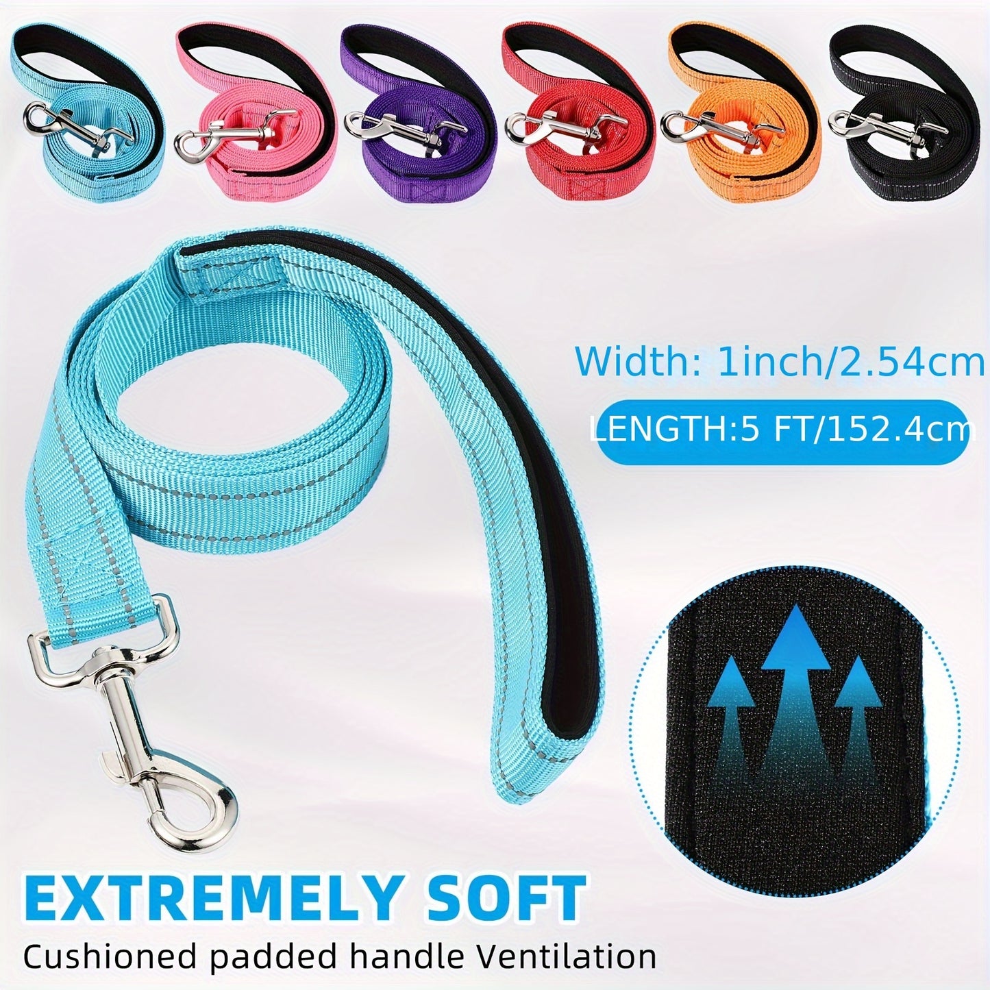 6 Sets Reflective Dog Leash and Collar Set with Adjustable Heavy Duty Padded Handle
