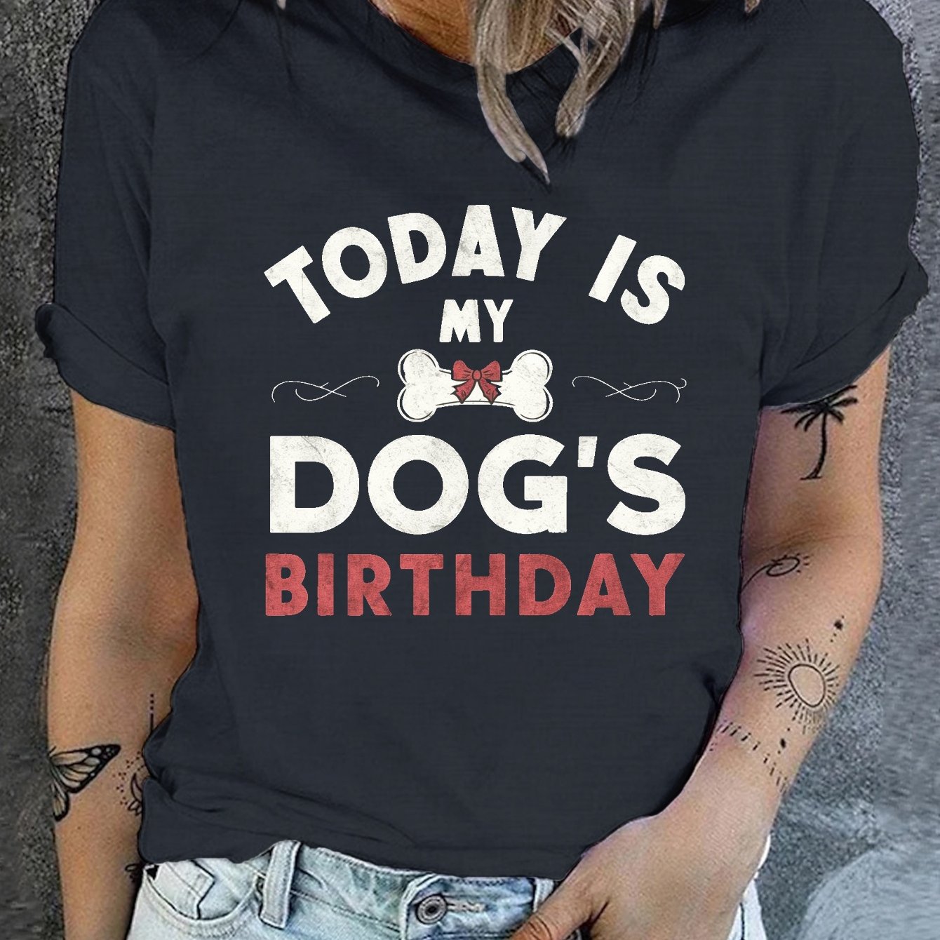Dog's Birthday Women's Comfy T-Shirt with Geometric Pattern for All Seasons