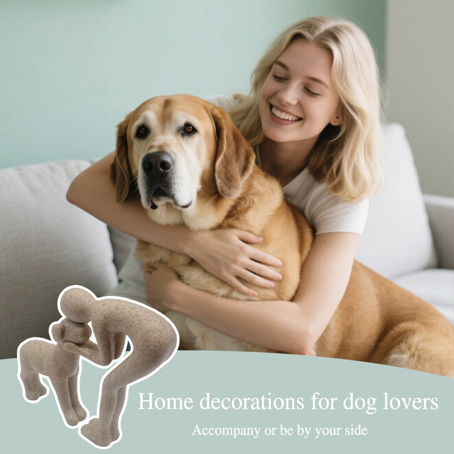 Man Holding Dog Statue Resin Figurine Cute Pet Lover Gift Home Office Decor