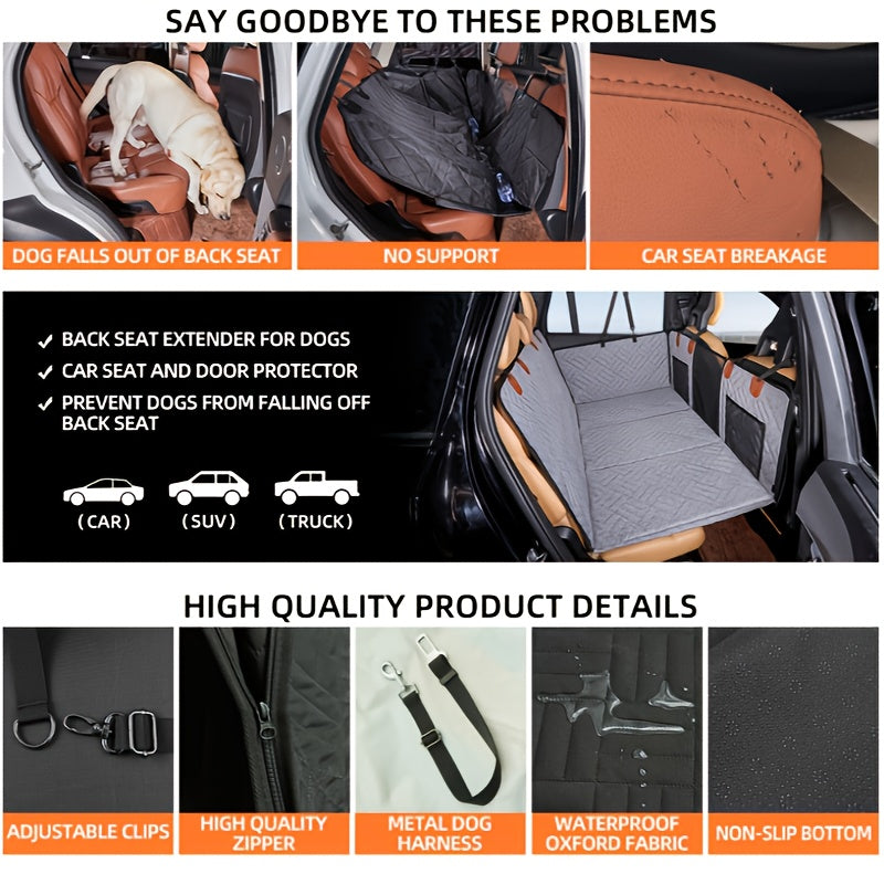Heavy Duty Waterproof Dog Car Seat Extender with Non Slip Scratchproof Pet Protector