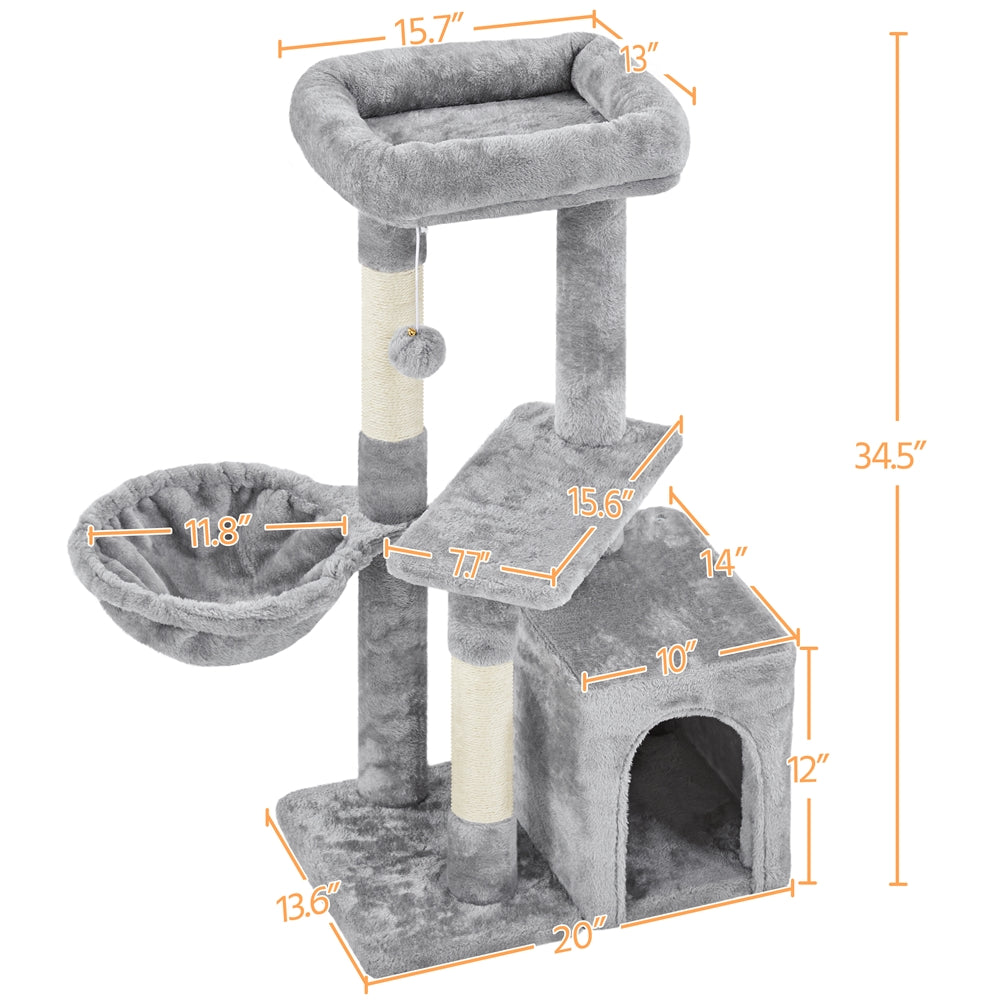 Costoffs 34.5 Inch Plush Cat Tree Activity Center with Condo Nest Platform and Basket