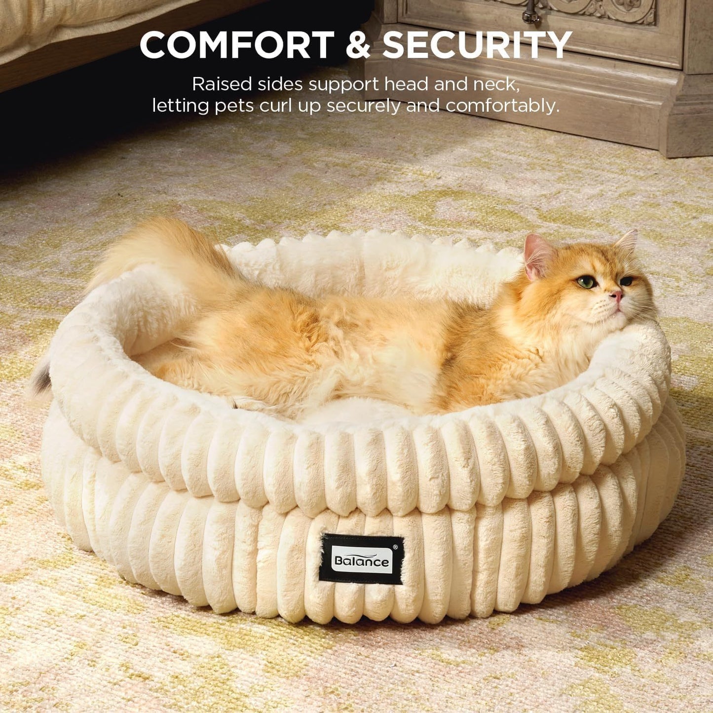 Washable Round Cat Bed for Indoor Cats Soft Plush Faux Fur Pet Bed with Anti-Slip Bottom