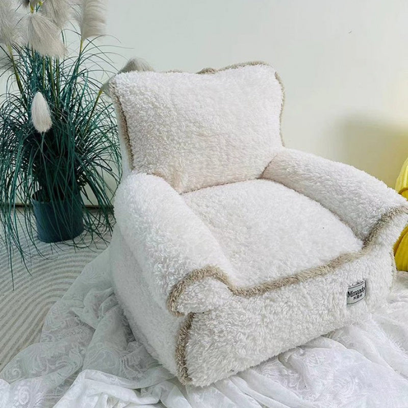 Warm and Comfortable Multi-Color Pet Sofa Bed with Removable Plush Cushion for Cats and Puppies