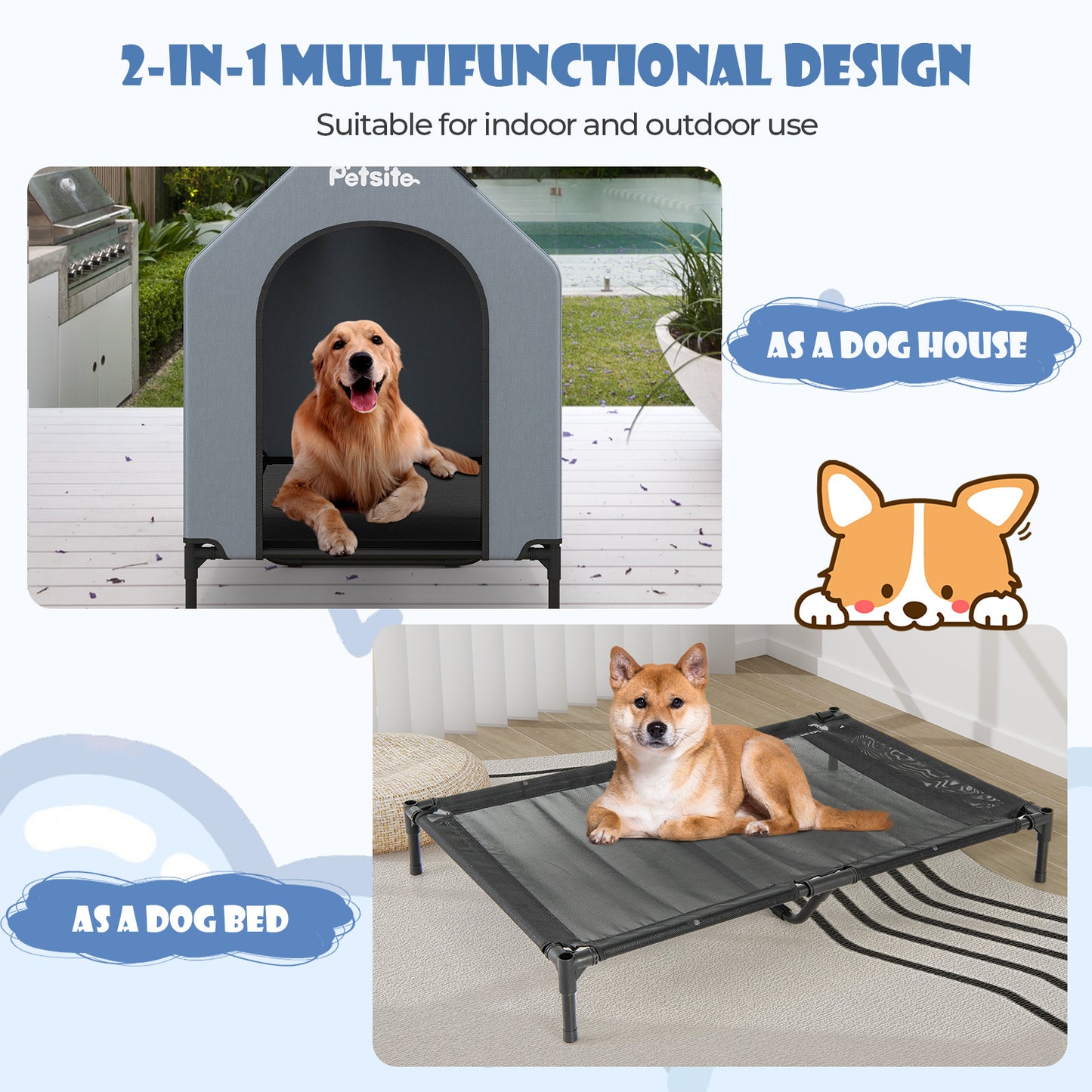 Costway 43 Inch Elevated Dog House with Ventilated Windows for Medium Breeds Indoor Outdoor