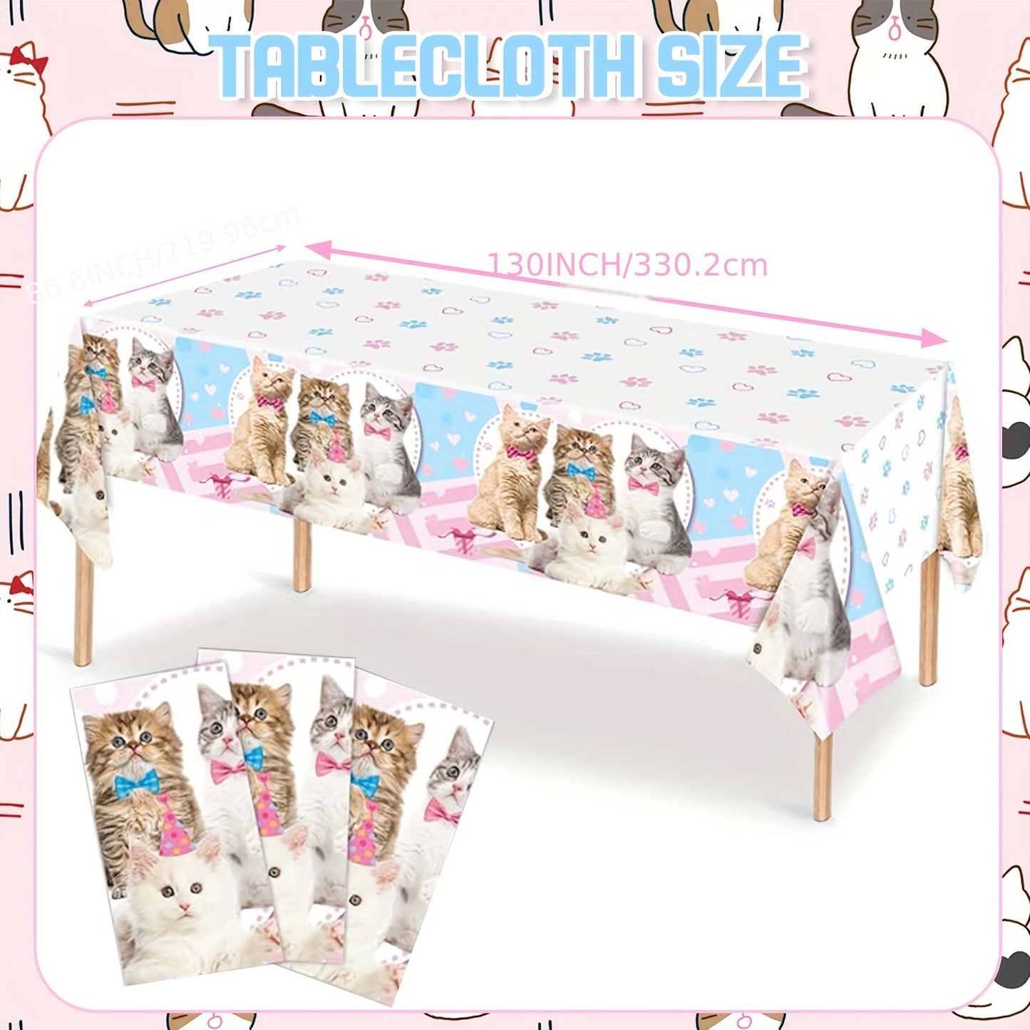 101PCS Cat Birthday Decorations Party Supplies Tableware for Kitten Girls Birthday Celebration