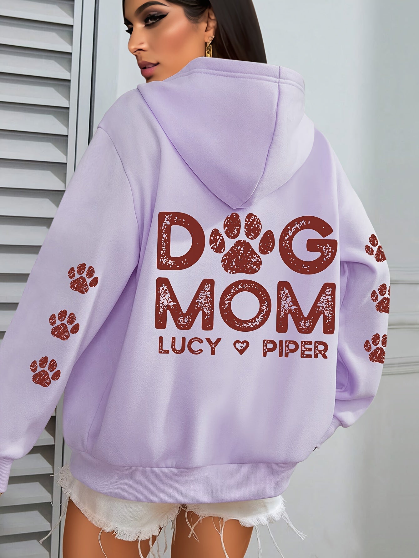 Plus Size Dog Mom Print Hoodie Casual Sweatshirt for Women with Pocket Winter and Fall