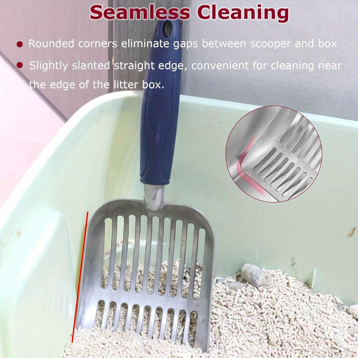 Durable Cat Litter Scoop with Long Handle Aluminum Alloy Sifter for Easy Poop Cleaning