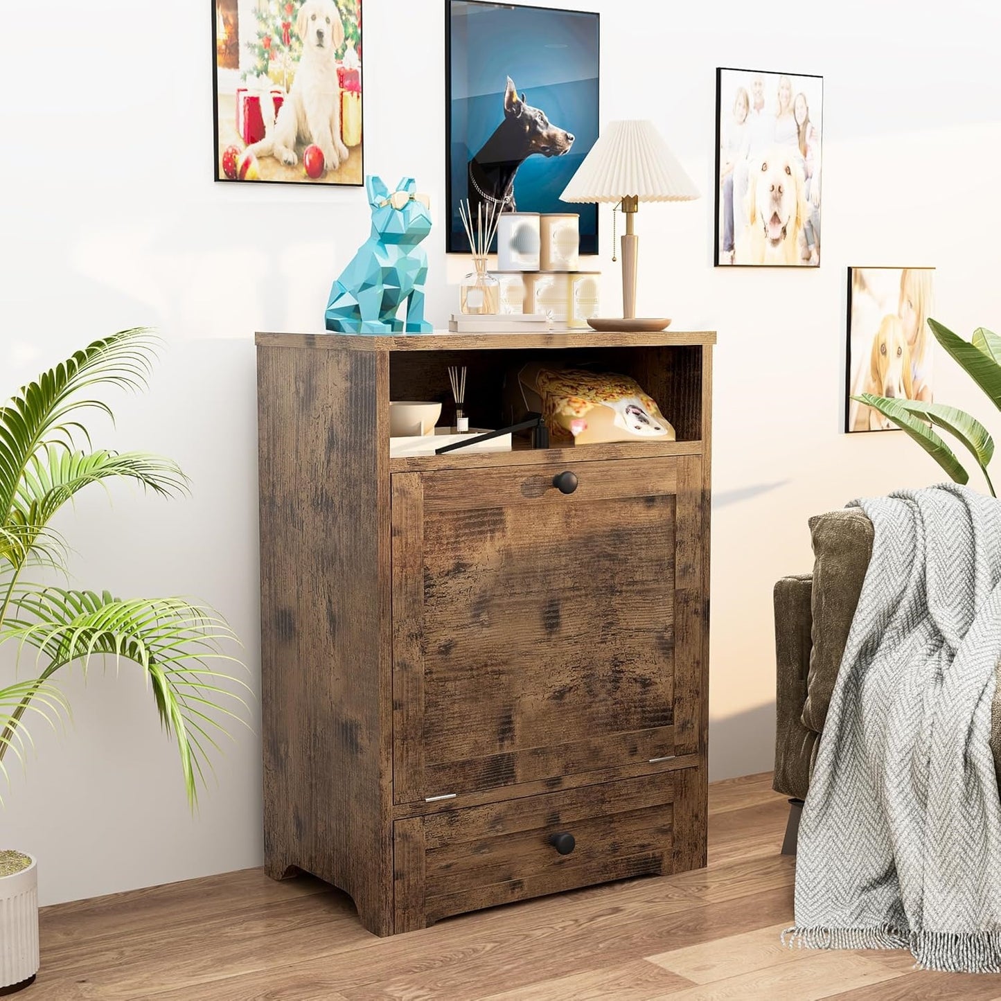 Wooden Elevated Dog Feeding Station With Storage Drawer