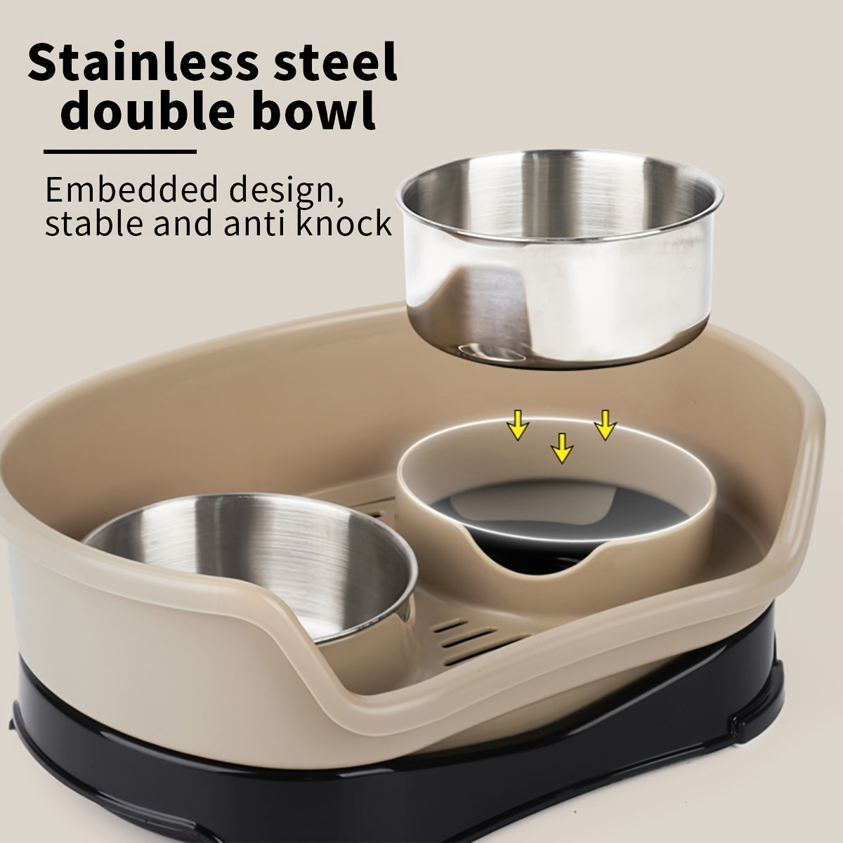 Stainless Steel Double Pet Bowl Set with Anti-Tip Design for Dogs and Cats