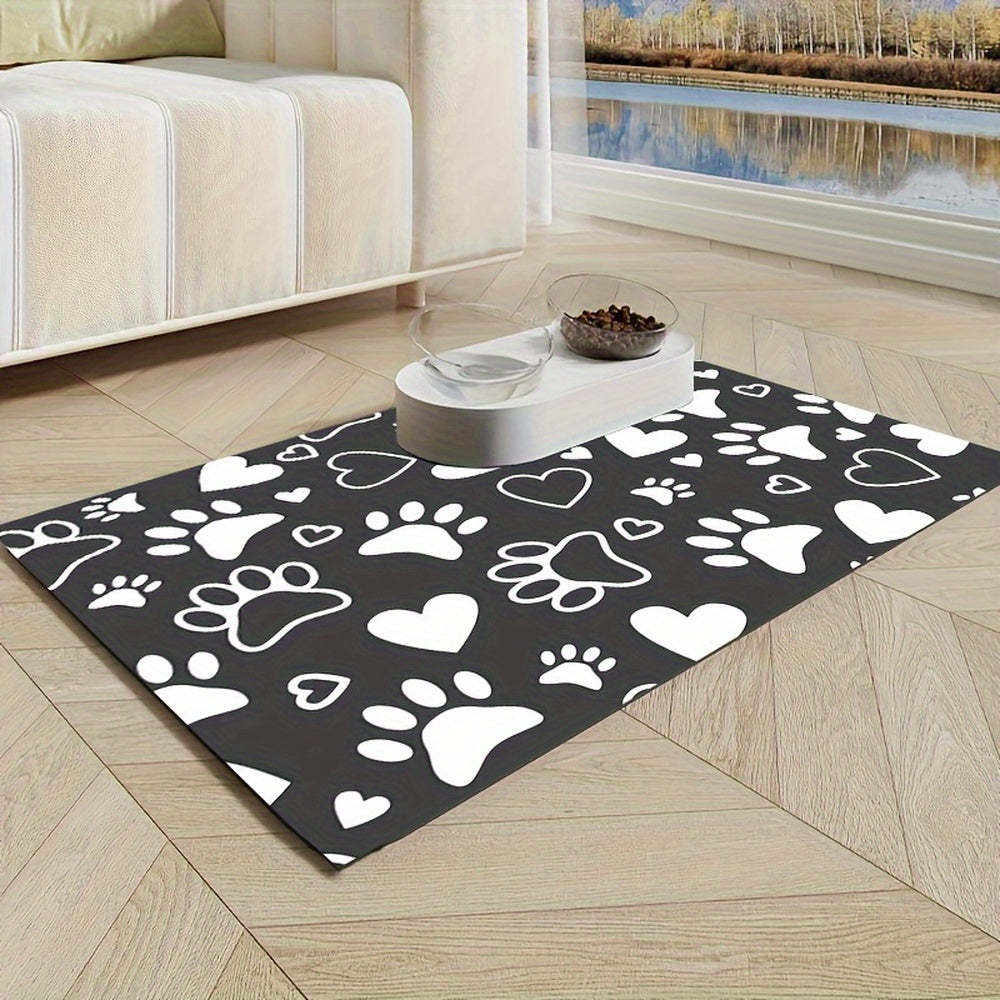 Paw Print Heart Design Non-Slip Pet Feeding Mat Waterproof Rubber Bowl Placemat for Dogs Cats