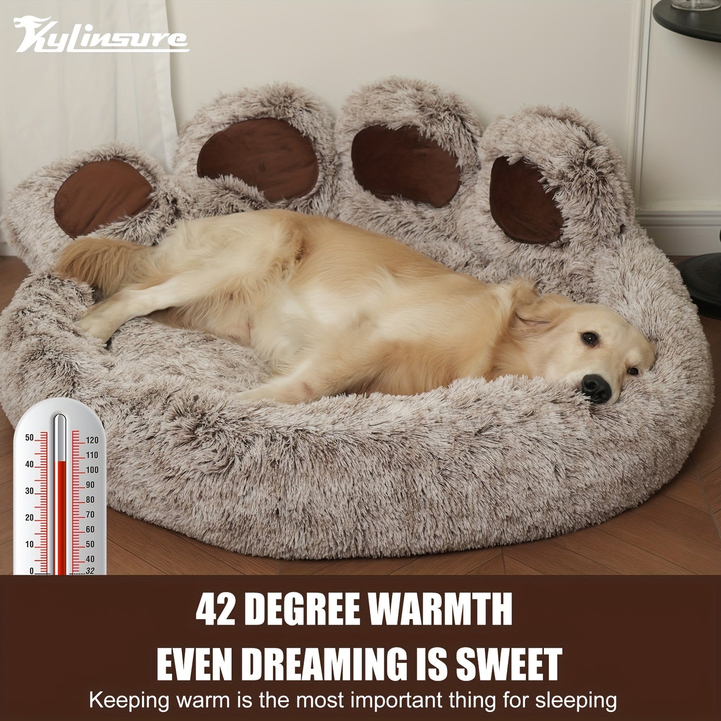 Large 43.5 Inch Cute Bear Paw Shaped Cozy Dog And Cat Bed Round Plush Mattress