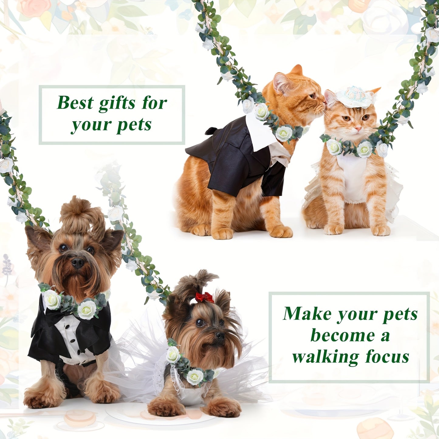 Dog Wedding Flower Collar Set with 6ft Garland for Small Medium Large Dogs Boho Accessory