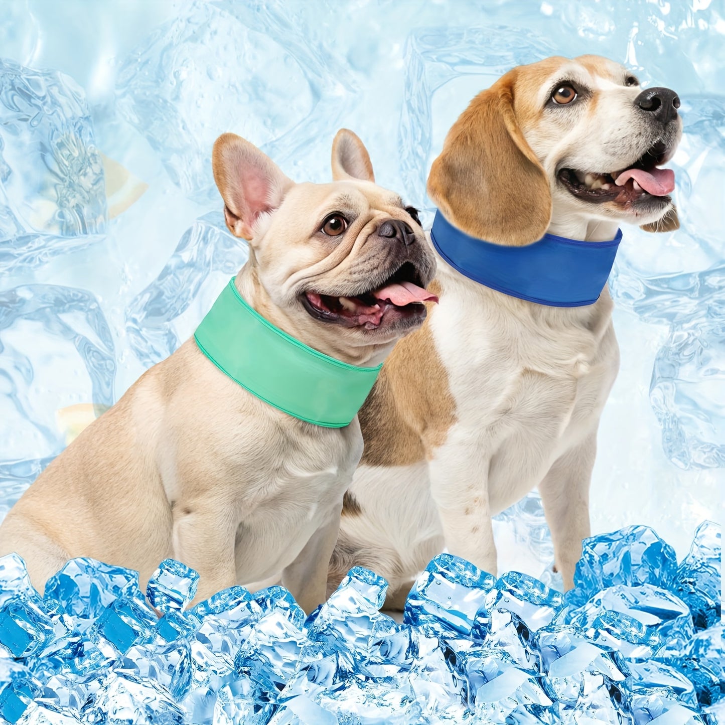 Dog Cooling Bandana Set of 2 Adjustable Ice Neck Cooler for Summer Heat Relief Blue