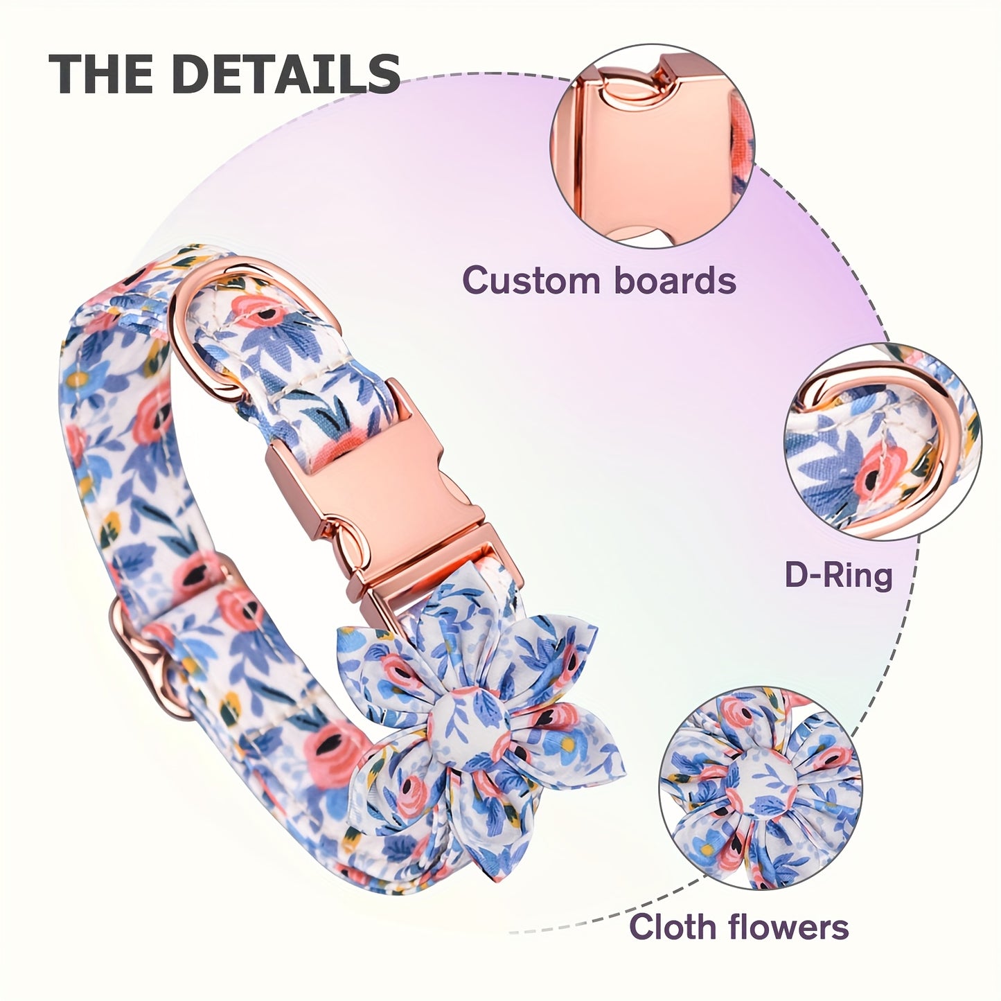Customized Floral Dog Collar With Bowknot Decoration for Large Medium and Small Dogs
