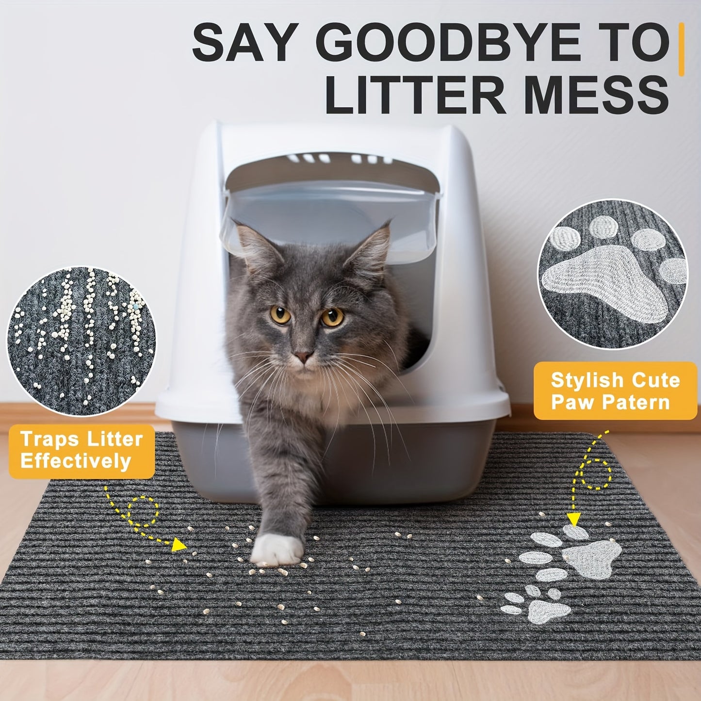 Cat Litter Mat Waterproof Non Slip Trapping Rug Soft Easy Clean for Scatter Control Grey