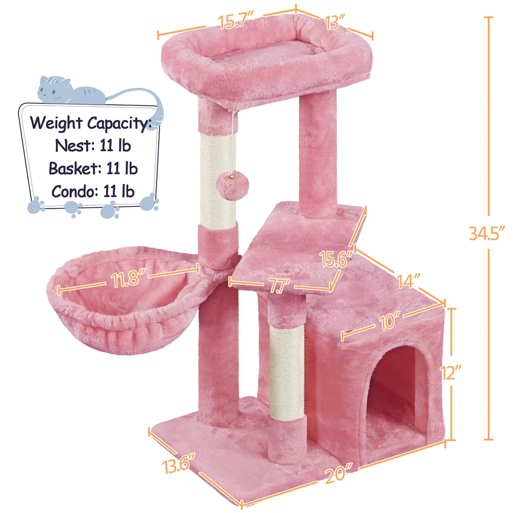 Costoffs 34.5 Inch Plush Cat Tree Activity Center with Condo Nest Platform and Basket