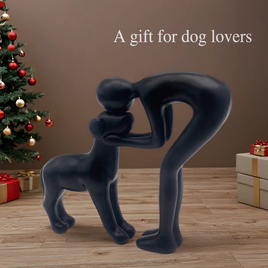 Man Holding Dog Statue Resin Figurine Cute Pet Lover Gift Home Office Decor