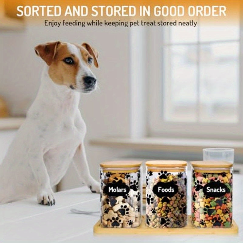 3 Pack Airtight Dog Treat Jars With Paw Print Labels