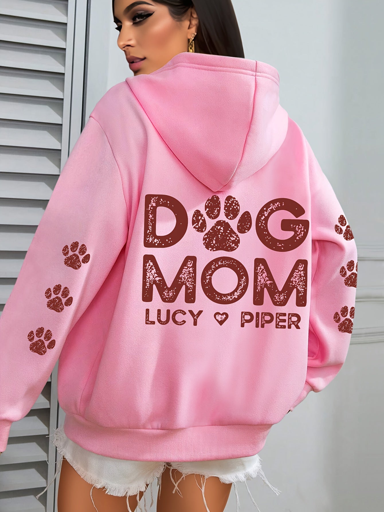 Plus Size Dog Mom Print Hoodie Casual Sweatshirt for Women with Pocket Winter and Fall