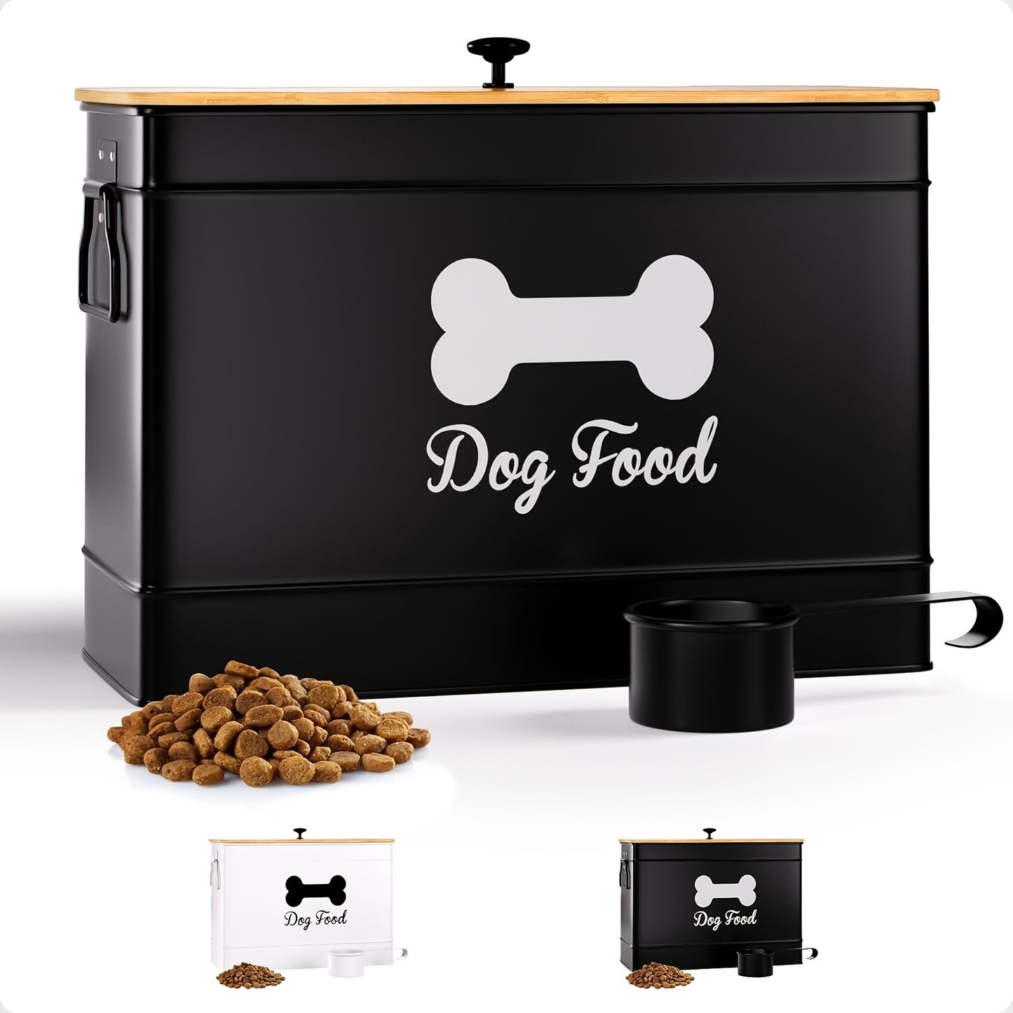 15 Lb Airtight Dog Food Container With Bamboo Lid And Scoop