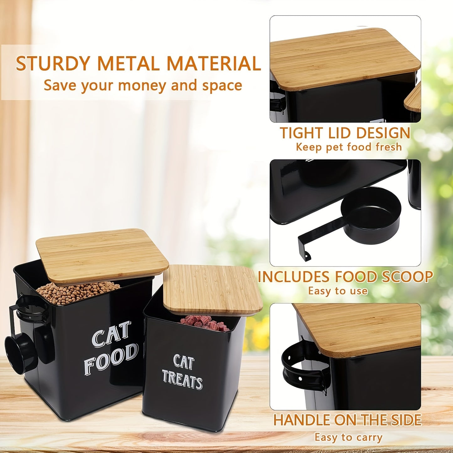 Pet Food Storage Canister Set With Scoop And Wood Lids