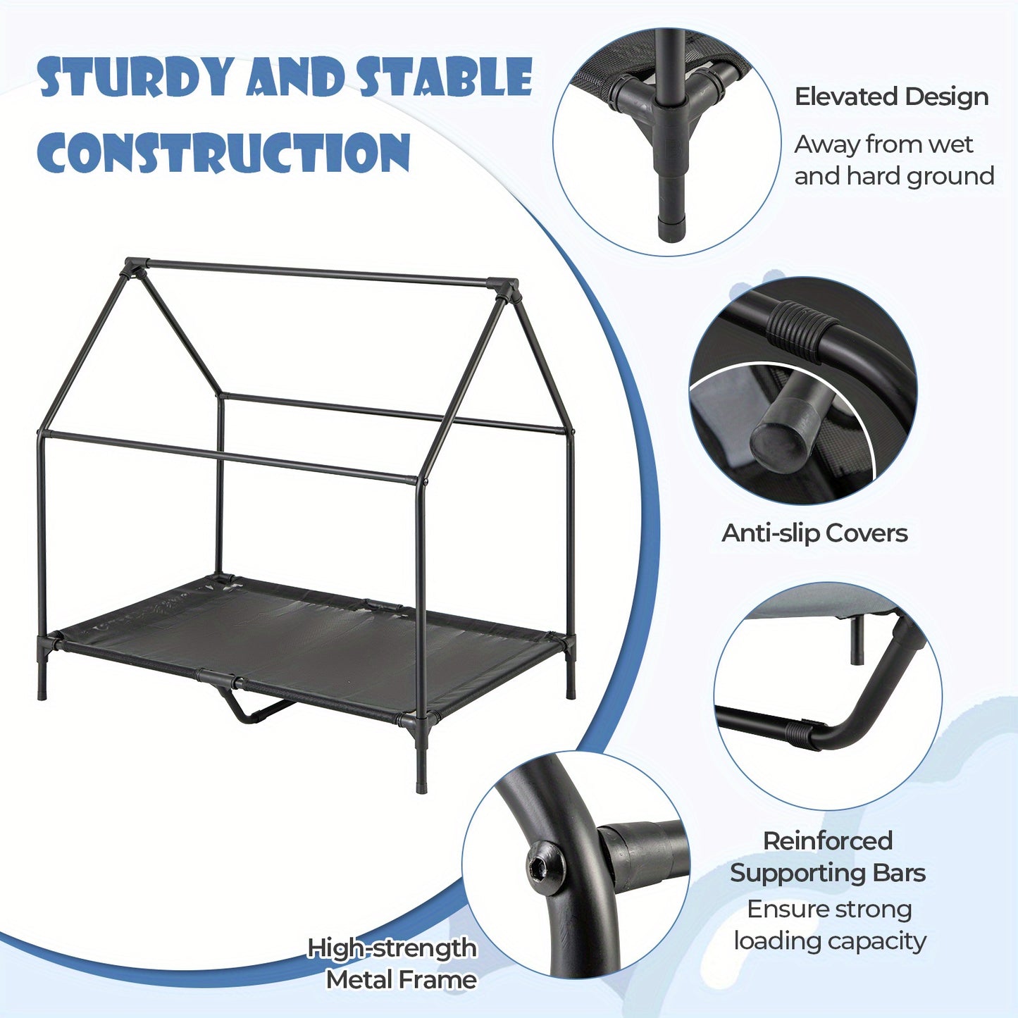 Costway 43 Inch Elevated Dog House with Ventilated Windows for Medium Breeds Indoor Outdoor