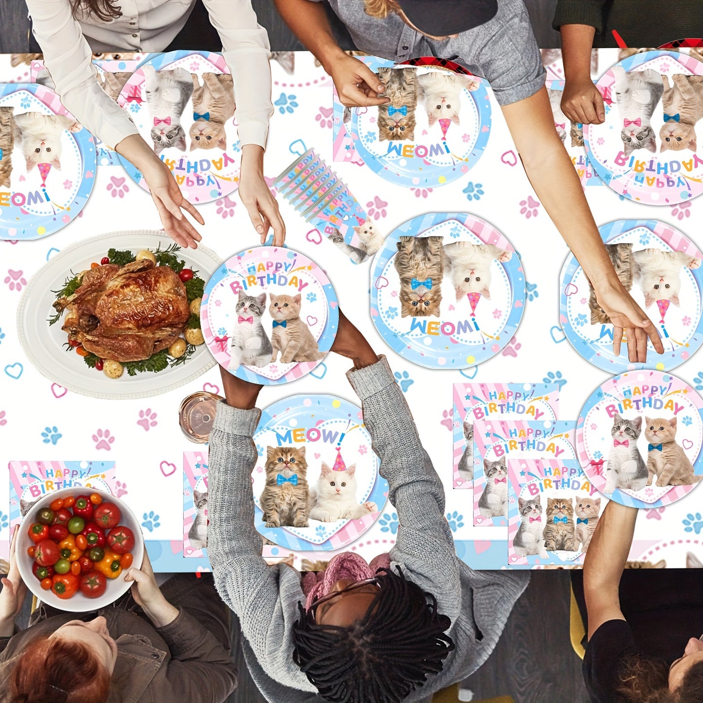 101PCS Cat Birthday Decorations Party Supplies Tableware for Kitten Girls Birthday Celebration