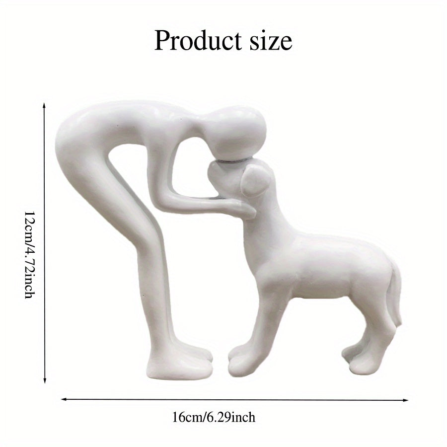 Man Holding Dog Statue Resin Figurine Cute Pet Lover Gift Home Office Decor