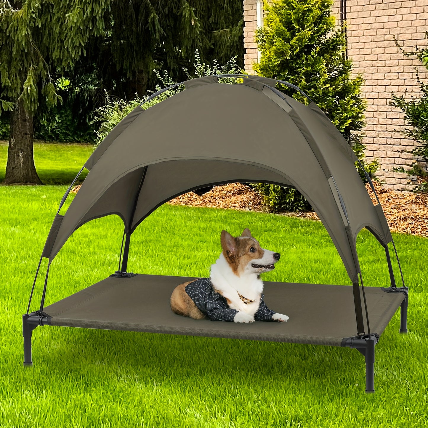 Heeyoo 42 Inch Raised Dog Bed with Canopy for Indoor Outdoor Use and UV Protection