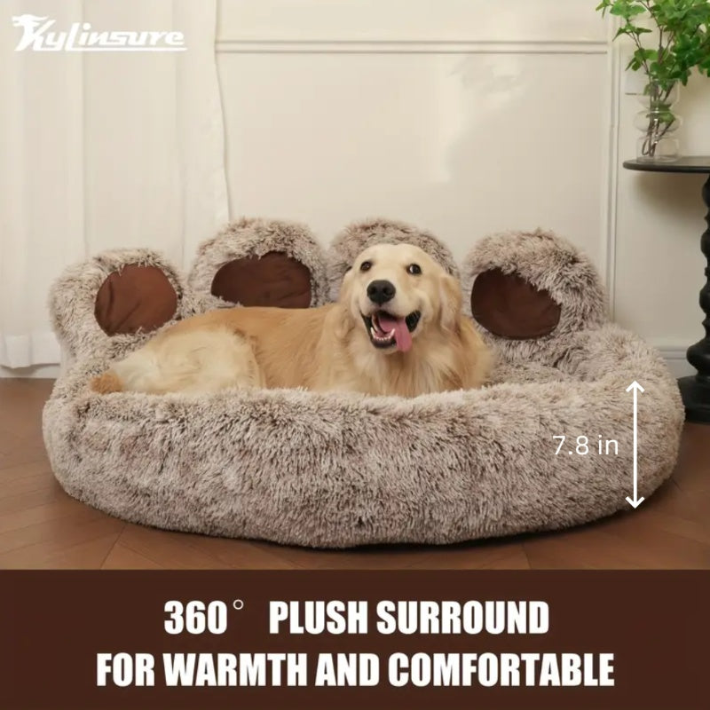 Large 43.5 Inch Cute Bear Paw Shaped Cozy Dog And Cat Bed Round Plush Mattress